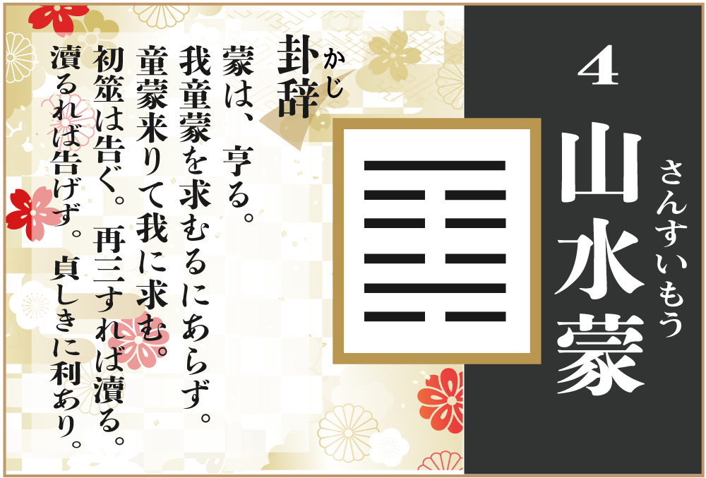 易占い 4 山水蒙 さんすいもう の卦辞の読み解き方や意味 大像 や爻 小像 を徹底解説 無料占いfushimi