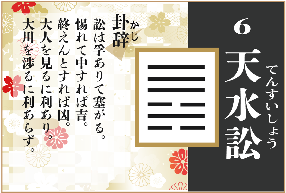 易占い 6 天水訟 てんすいしょう の卦辞の読み解き方や意味 大像 や爻 小像 を徹底解説 無料占いfushimi 易占い 6 天水訟 てんすいしょう の卦辞の読み解き方や意味 大像 や爻 小像 を徹底解説 無料占いfushimi