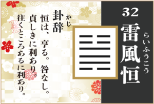 【易占い】32, 雷風恒(らいふうこう)の卦辞の読み解き方や意味(大像)や爻(小像)を徹底解説!