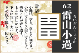 【易占い】62, 雷山小過(らいざんしょうか)の卦辞の読み解き方や意味(大像)や爻(小像)を徹底解説!