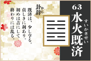 【易占い】63, 水火既済(すいかきせい)の卦辞の読み解き方や意味(大像)や爻(小像)を徹底解説!